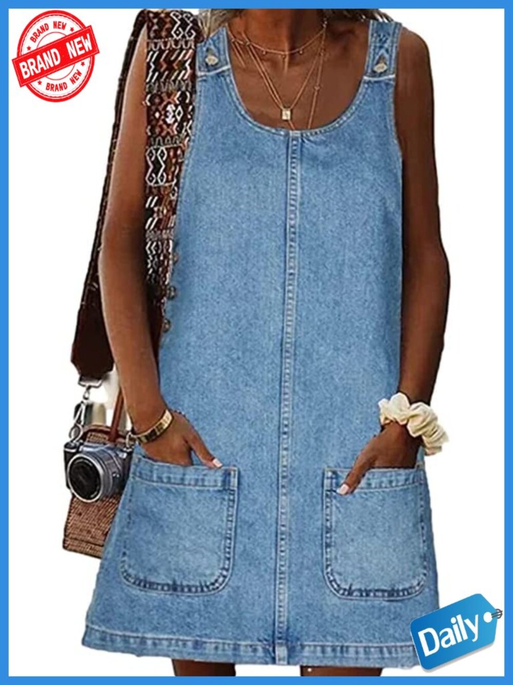 Sleeveless Casual Denim Dress with Pockets, Western Cowgirl Outfit